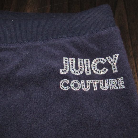 JUICY COUTURE CROP NAVY BLUE TERRY CLOTH SWEAT PANTS-LOGO ON FRONT-TIE WAIST-LG - Picture 6 of 10